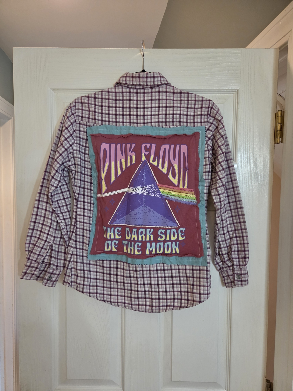 Upcycled Pink Floyd Plaid Long-Sleeve Shirt - Purple/White